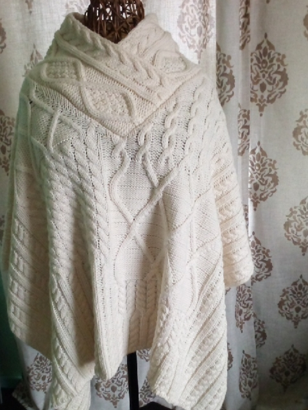 Cozy Cable-Knit Cream Poncho with Cowl Neck